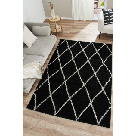 Tapis THEA noir motif losange 67x180 cm