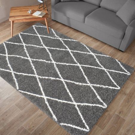 Tapis THEA anthracite motif losange 67x180 cm