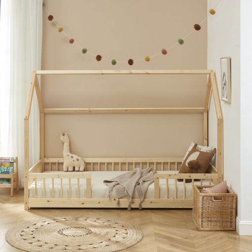 Sweiko Lit 90x190 cm,Cadre de lit pour Enfant en Bois Polyvalent avec  barrière de sécurité, pour garçons et Filles,Cadre de lit en Bois Massif,  Blanc : : Cuisine et Maison