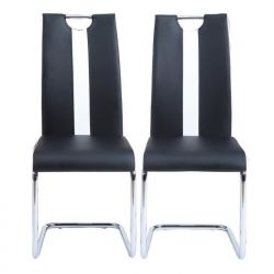 Lot de 2 chaises JADE simili noir pieds métal chromé