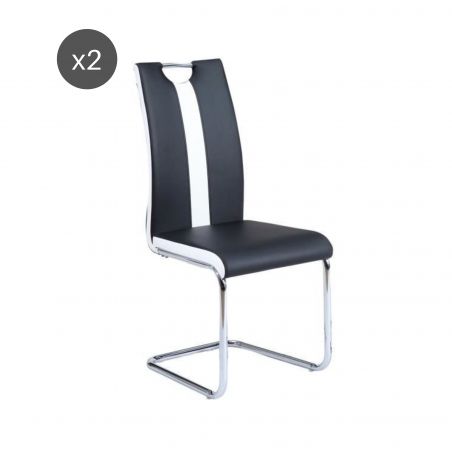 Lot de 2 chaises JADE simili noir pieds métal chromé