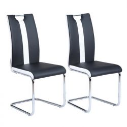 Lot de 2 chaises JADE simili noir pieds métal chromé