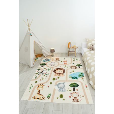 Tapis NOE beige motif animaux 80x150 cm