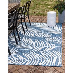 Tapis IBIZA bleu motif feuilles 200x290cm