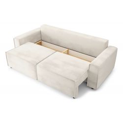 Canapé droit MIRA convertible velours beige 3 places