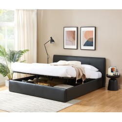 Lit coffre SEGURO simili noir 180x200 sommier inclus