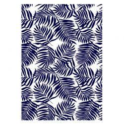 Tapis d'extérieur CORFOU bleu motif feuilles 150x220cm