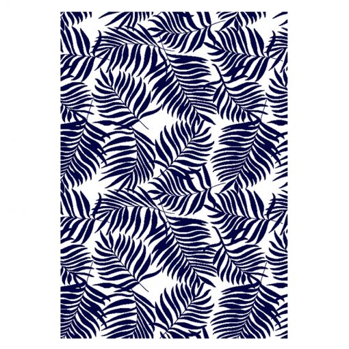 Tapis d'extérieur CORFOU bleu motif feuilles 150x220cm