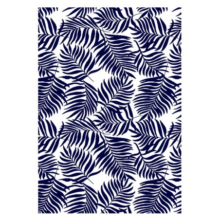 Tapis d'extérieur CORFOU bleu motif feuilles 150x220cm