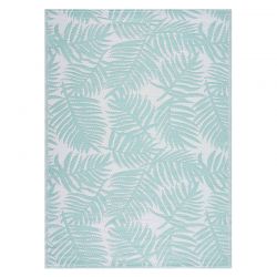 Tapis d'extérieur CORFOU turquoise motif feuilles 150x220cm