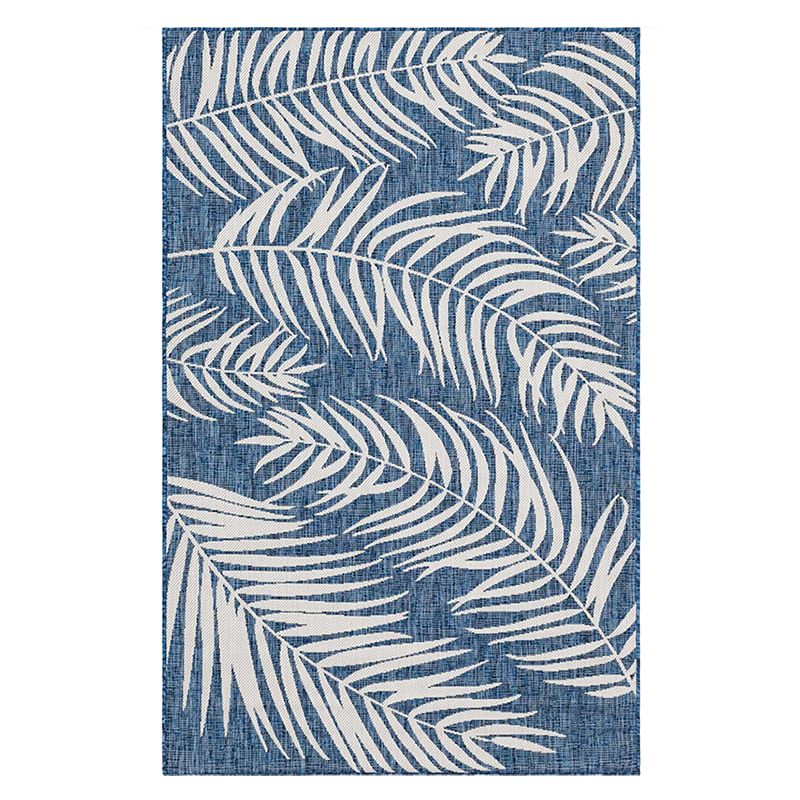 Tapis d'extérieur IBIZA bleu motif feuilles 200x290cm