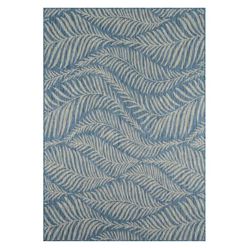 Tapis d'extérieur SAONA bleu motif feuilles 160x230cm