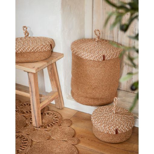 Panier TARO beige et blanc 35x45 cm