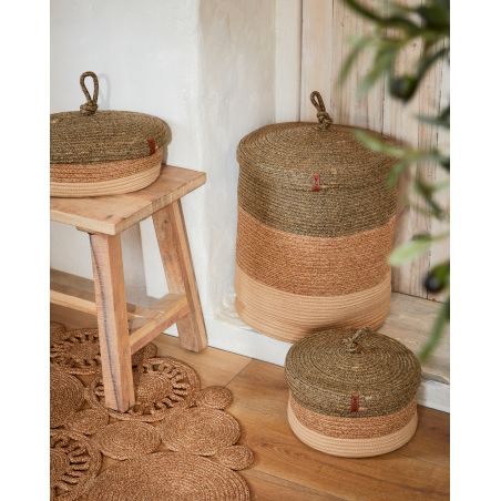 Paniers TARO beige et vert 35x45 cm