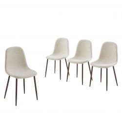 Lot de 4 chaises BIRGIT tissu bouclette écru pieds bois foncé