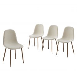 Lot de 4 chaises BIRGIT tissu bouclette écru pieds bois clair