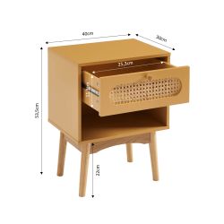 Table de chevet SIXTINE jaune safran et cannage rotin 40cm