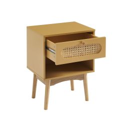 Table de chevet SIXTINE jaune safran et cannage rotin 40cm