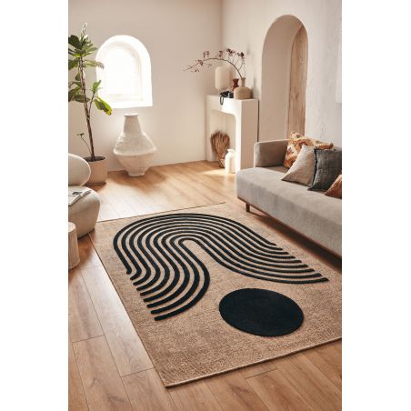 Tapis PIA noir motif géométrique 80x150 cm