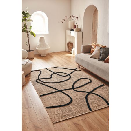 Tapis PIA noir motif linéaire 80x150 cm