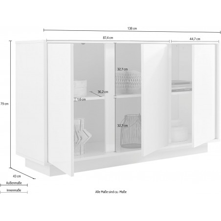 Buffet MILANO laqué blanc brillant 138cm