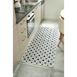 Tapis de cuisine YARA noir motif carreaux de ciment 70x180cm