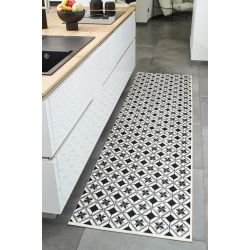 Tapis de cuisine YARA noir motif carreaux de ciment 80x300cm