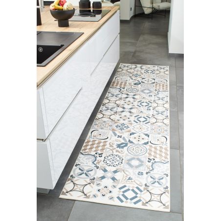 Tapis de cuisine YARA marron motif carreaux de ciment 80x300cm