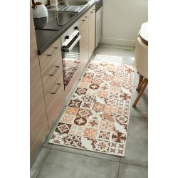 Tapis de cuisine YARA orange motif carreaux de ciment 70x180cm