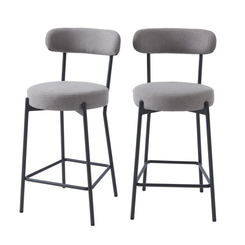 Lot de 2 tabourets de bar NOA tissu gris