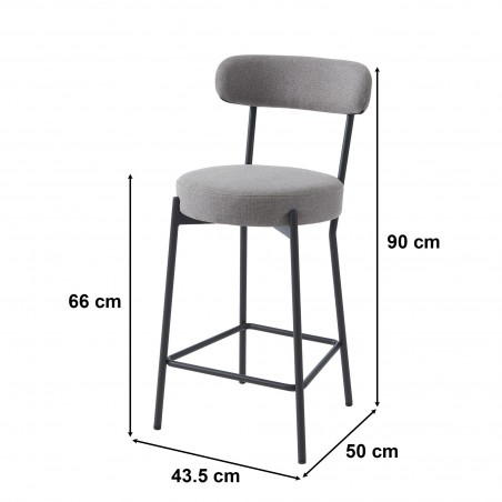 Lot de 2 tabourets de bar NOA tissu gris