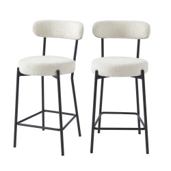 Lot de 2 tabourets de bar NOA tissu bouclette blanc