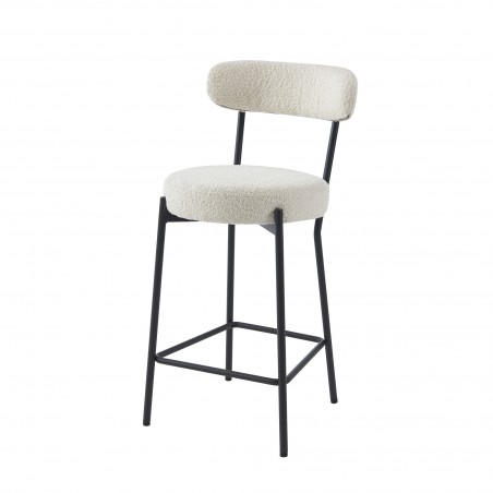 Lot de 2 tabourets de bar NOA tissu bouclette blanc