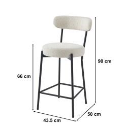 Lot de 2 tabourets de bar NOA tissu bouclette blanc