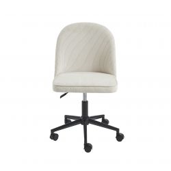 Ensemble bureau LEON placage chêne et cannage rotin 1 chaise velours côtelé blanc