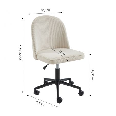 Ensemble bureau LEON placage chêne et cannage rotin 1 chaise velours côtelé blanc