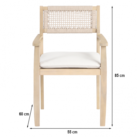 Ensemble table 180cm et 6 fauteuils SAMOA en bois d'acacia FSC blanchi