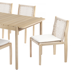 Ensemble table 180cm et 4 chaises SAMOA en bois d'acacia FSC blanchi