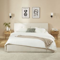 Lit coffre SEGURO velours beige crème 160x200 sommier inclus