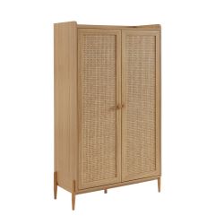 Armoire PABLO effet bois et cannage rotin 2 portes