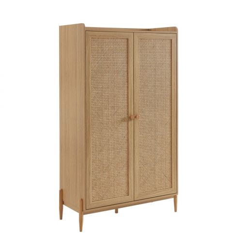 Armoire PABLO effet bois et cannage rotin 2 portes