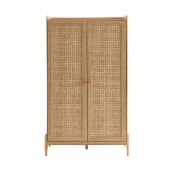 Armoire PABLO effet bois et cannage rotin 2 portes