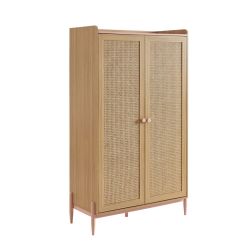 Armoire PABLO rose et cannage rotin 2 portes