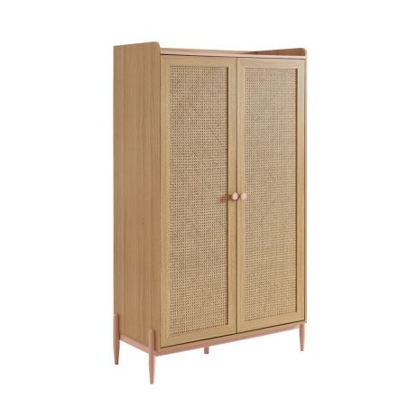 Armoire PABLO rose et cannage rotin 2 portes