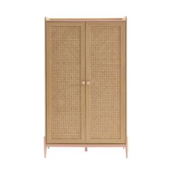 Armoire PABLO rose et cannage rotin 2 portes