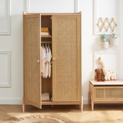 Armoire PABLO rose et cannage rotin 2 portes