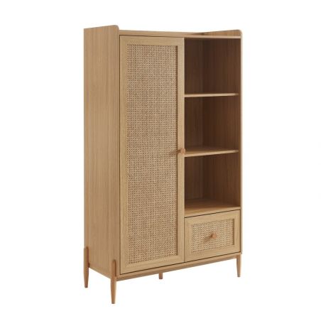 Armoire PABLO effet bois et cannage rotin 1 porte et 1 tiroir