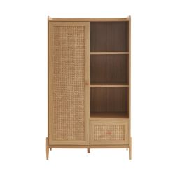 Armoire PABLO effet bois et cannage rotin 1 porte et 1 tiroir