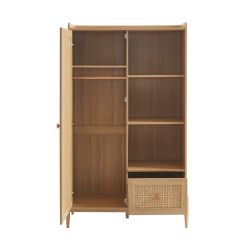 Armoire PABLO effet bois et cannage rotin 1 porte et 1 tiroir