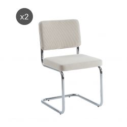 Lot de 2 chaises JACK velours côtelé écru pieds métal chromé